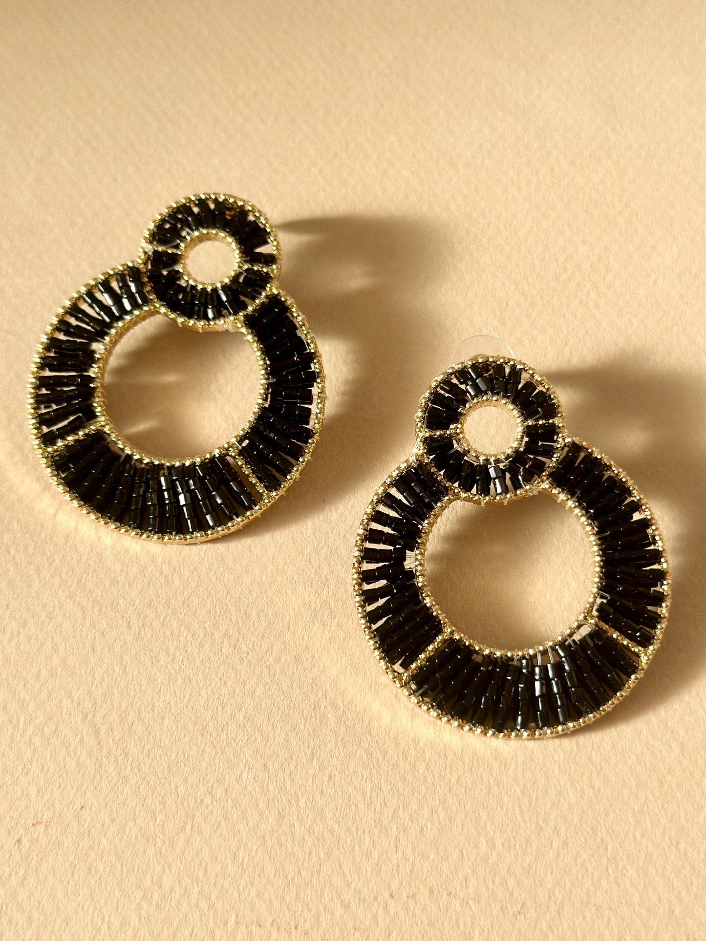 "All Things New" Statement Earrings with Miyuki Beads Black/Gold