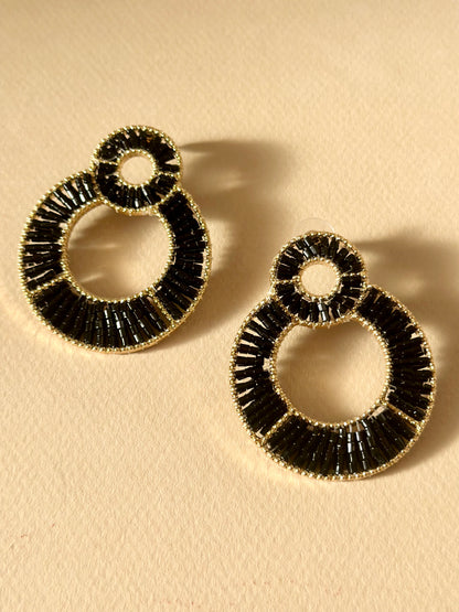 "All Things New" Statement Earrings with Miyuki Beads Black/Gold