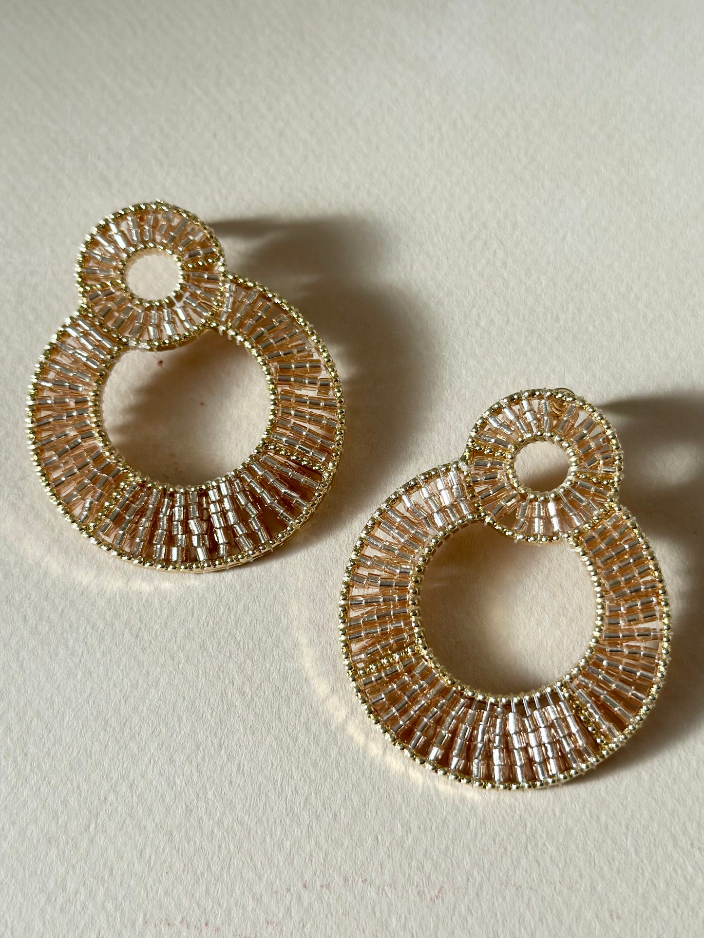 "All Things New" Statement Earrings with Miyuki Beads - Nude/Gold
