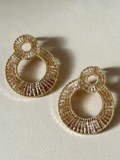 "All Things New" Statement Earrings with Miyuki Beads - Nude/Gold
