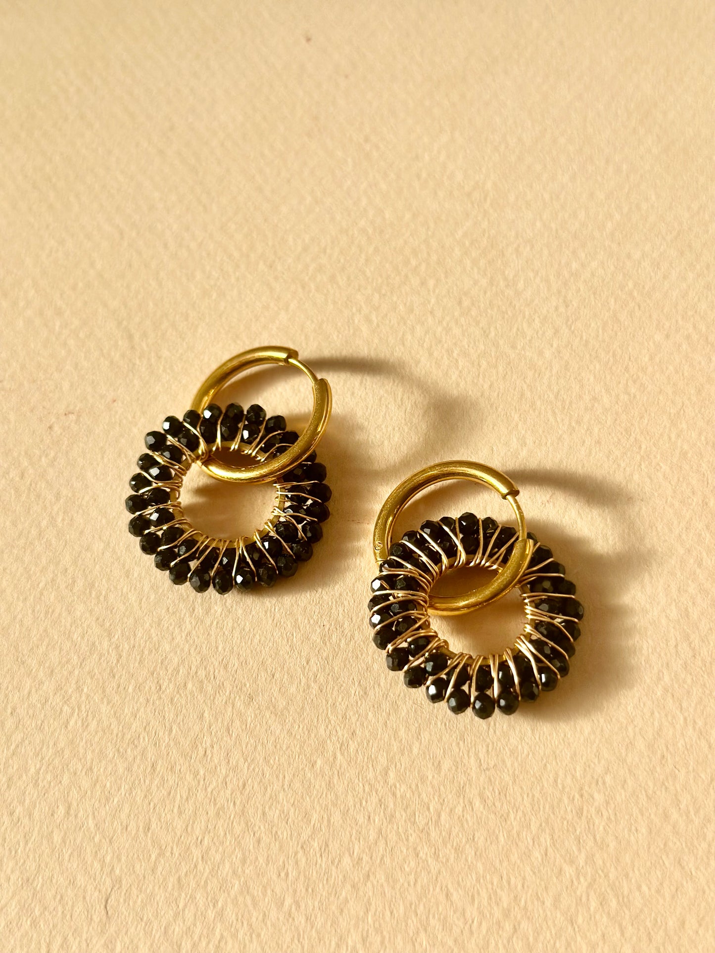"All Things New" Stainless Steel Earring with Facet Pendant – Black/Gold