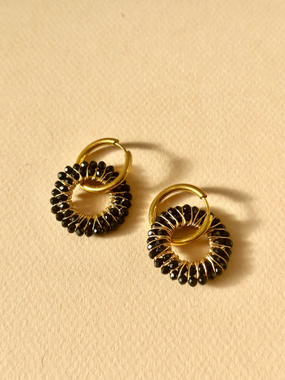 "All Things New" Stainless Steel Earring with Facet Pendant – Black/Gold