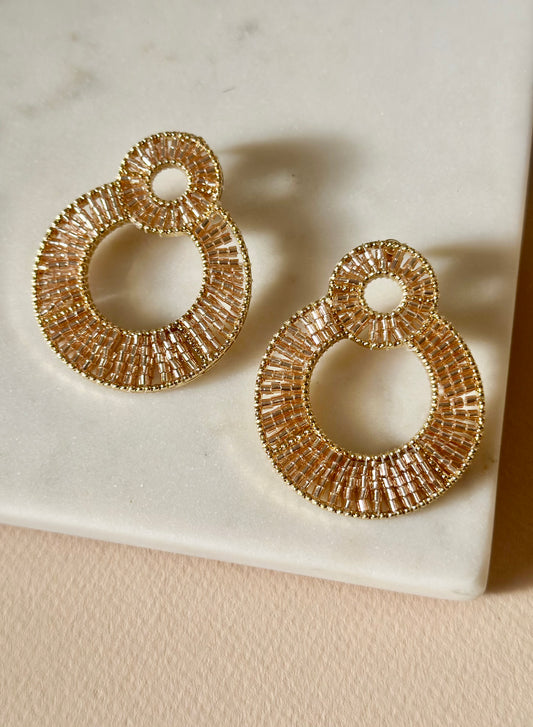 "All Things New" Statement Earrings with Miyuki Beads - Nude/Gold