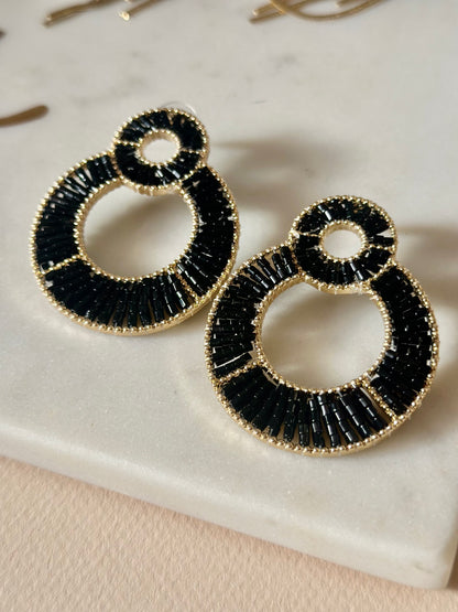 "All Things New" Statement Earrings with Miyuki Beads Black/Gold