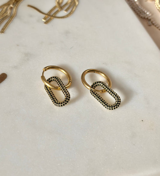 "All Things New" Stainless Steel Gold Oval Huggie Earrings - Black/Gold