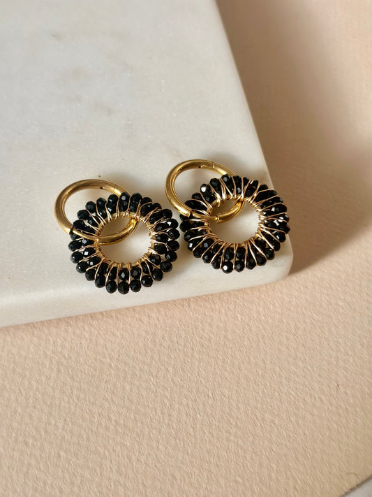 "All Things New" Stainless Steel Earring with Facet Pendant – Black/Gold