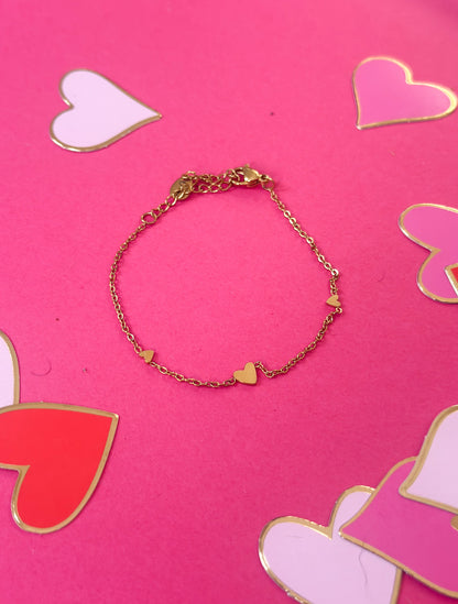 You Are Loved Bracelet with 3 Mini Hearts – Gold