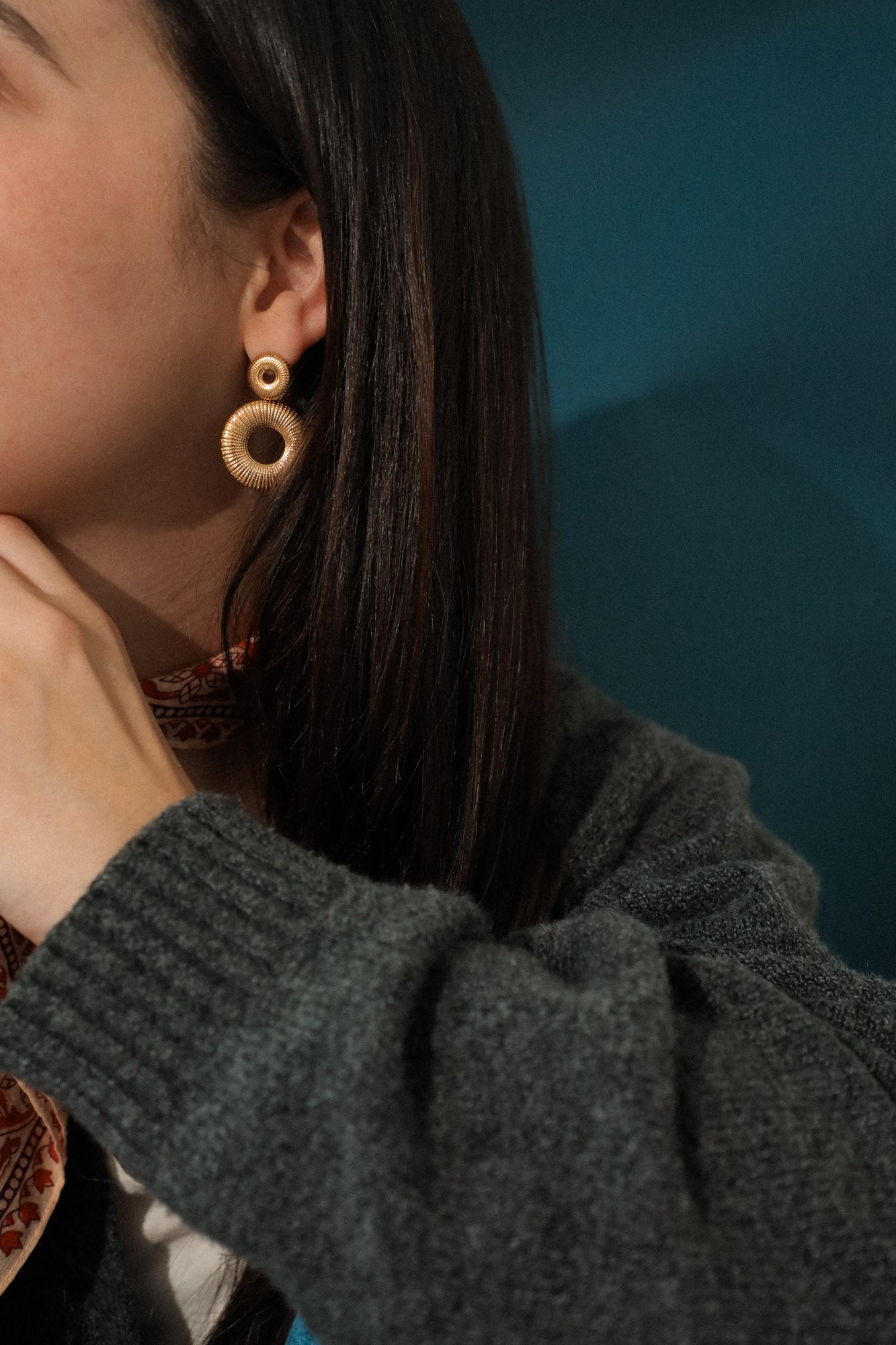 "All Things New" Statement Earring with Decorated Wide Ring – Gold