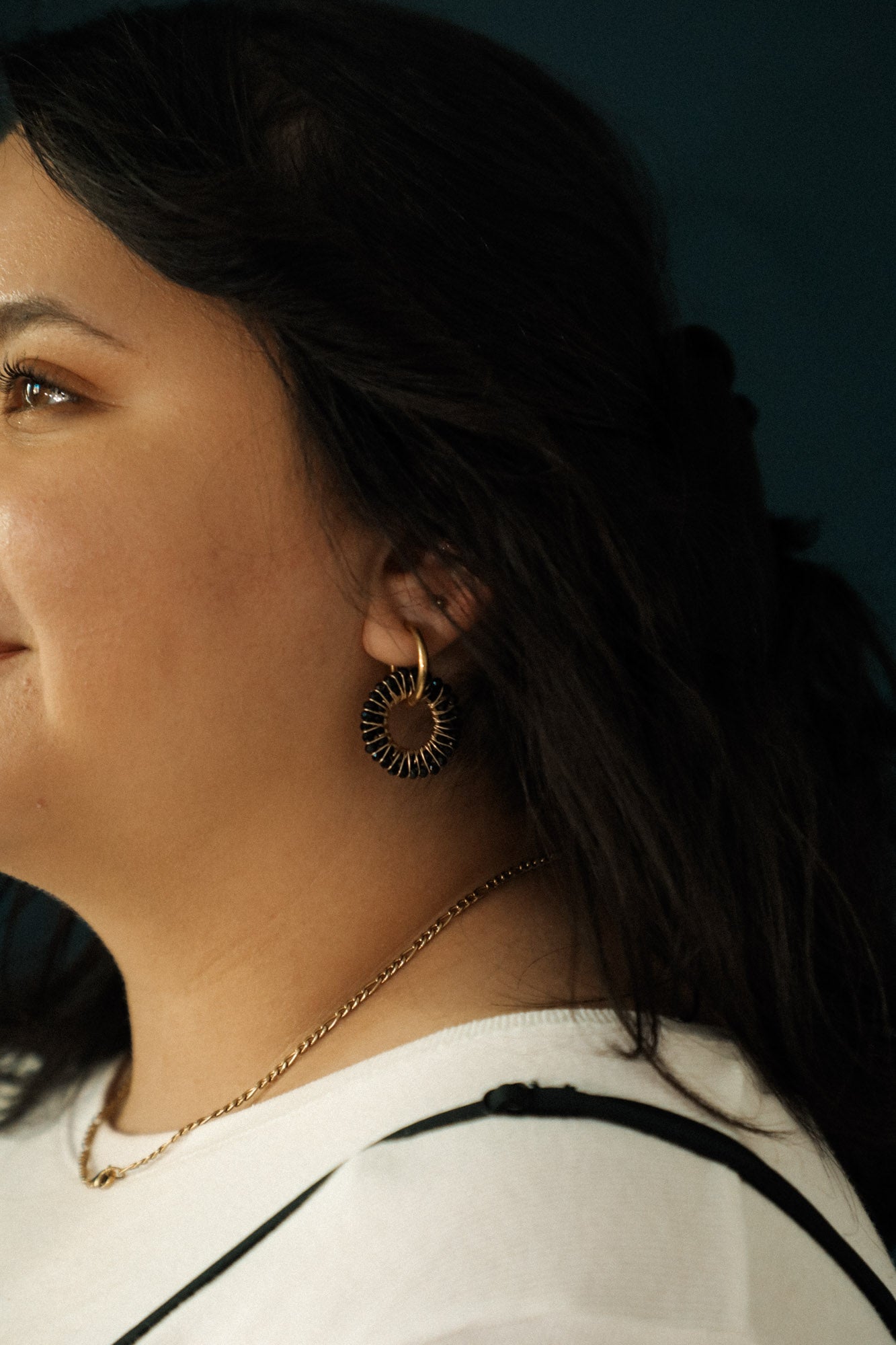 "All Things New" Stainless Steel Earring with Facet Pendant – Black/Gold