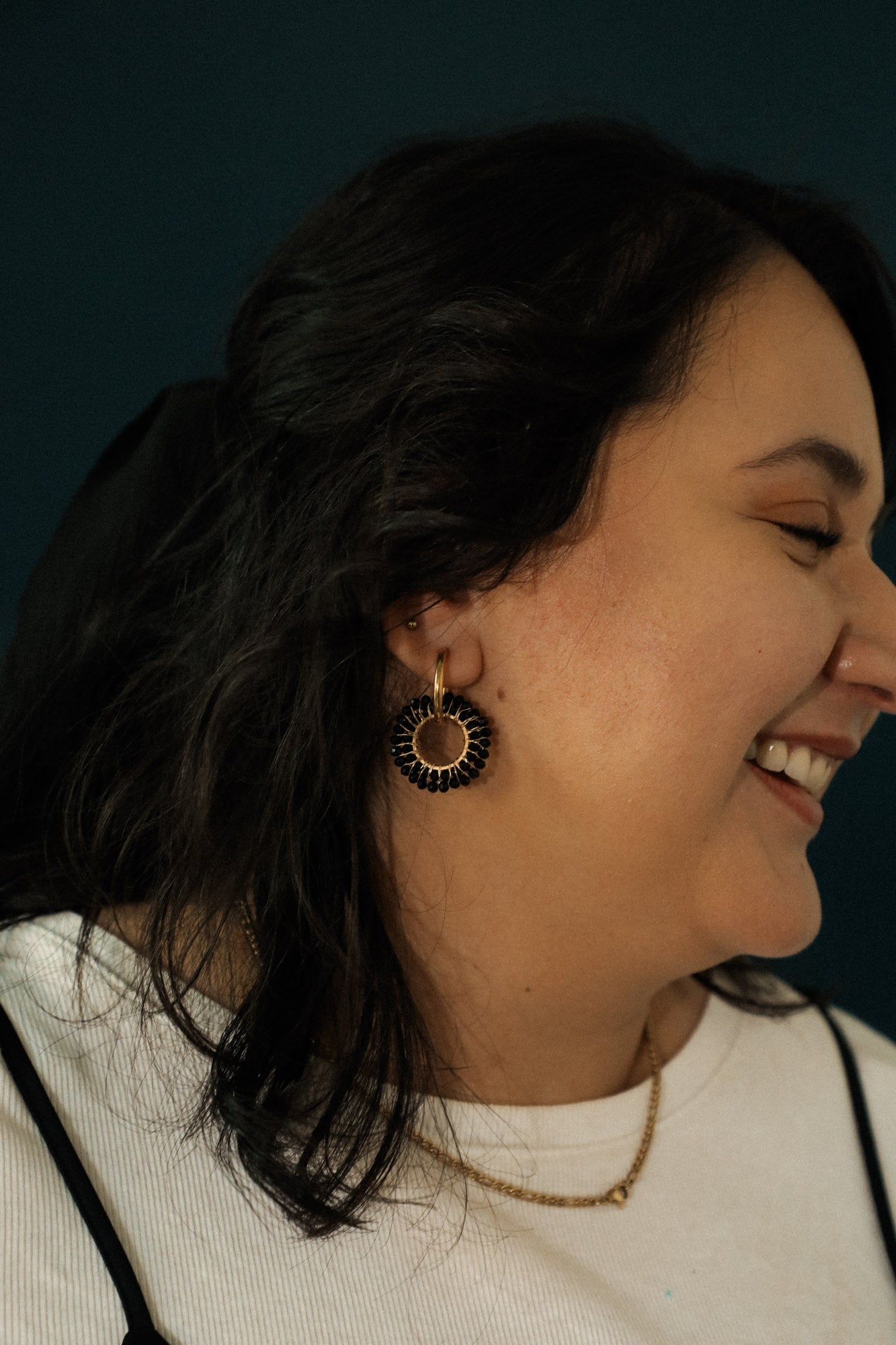 "All Things New" Stainless Steel Earring with Facet Pendant – Black/Gold